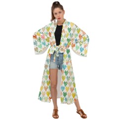 Multicolored Hearts Maxi Kimono by SychEva