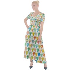 Multicolored Hearts Button Up Short Sleeve Maxi Dress by SychEva