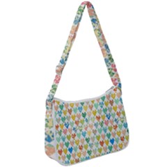 Multicolored Hearts Zip Up Shoulder Bag by SychEva