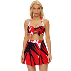 Graphic Vintage Style Bikini Top And Skirt Set 