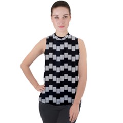 Illusion Blocks Mock Neck Chiffon Sleeveless Top by Sparkle