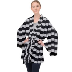 Illusion Blocks Long Sleeve Velvet Kimono 