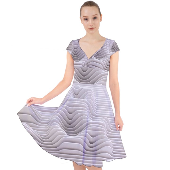 Illusion Waves Cap Sleeve Front Wrap Midi Dress