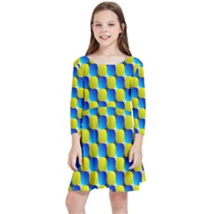 Illusion Waves Pattern Kids  Quarter Sleeve Skater Dress