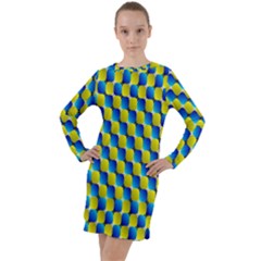 Illusion Waves Pattern Long Sleeve Hoodie Dress by Sparkle