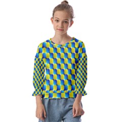 Illusion Waves Pattern Kids  Cuff Sleeve Top