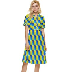 Illusion Waves Pattern Button Top Knee Length Dress