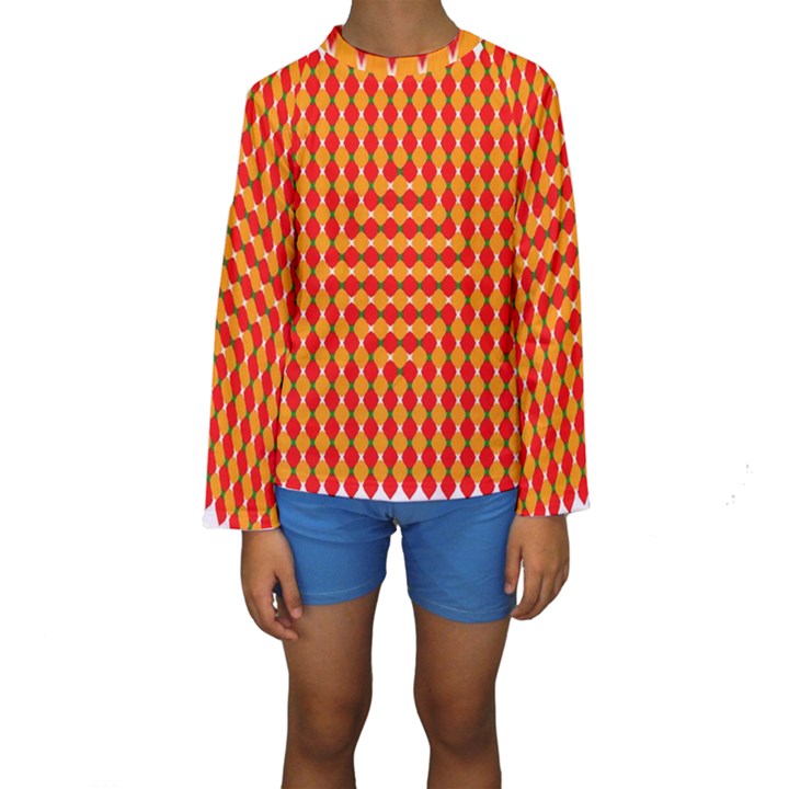 Illusion Blocks Pattern Kids  Long Sleeve Swimwear