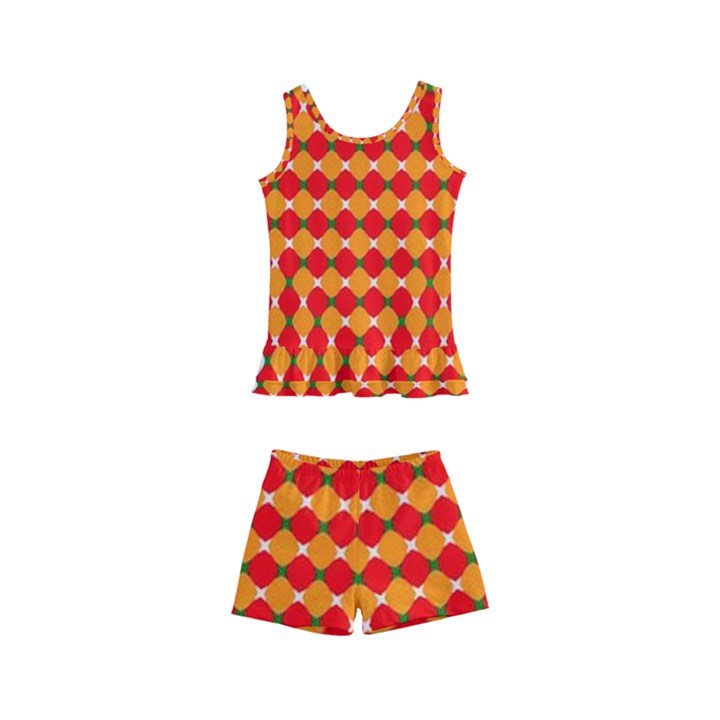 Illusion Blocks Pattern Kids  Boyleg Swimsuit