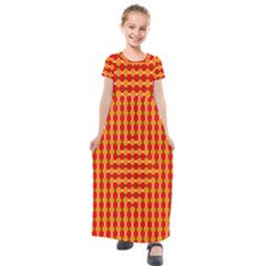 Illusion Blocks Pattern Kids  Short Sleeve Maxi Dress