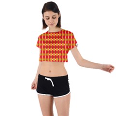 Illusion Blocks Pattern Tie Back Short Sleeve Crop Tee