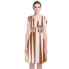 Lines Short Sleeve Front Wrap Dress