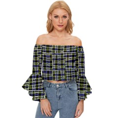 Blocks Illusion Off Shoulder Flutter Bell Sleeve Top