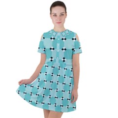 Illusion Blocks Pattern Short Sleeve Shoulder Cut Out Dress  by Sparkle