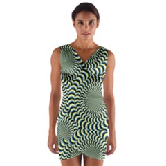 Illusion Waves Pattern Wrap Front Bodycon Dress