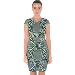 Illusion Waves Pattern Capsleeve Drawstring Dress  by Sparkle