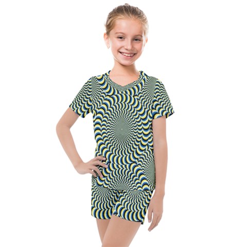 Illusion Waves Pattern Kids  Mesh Tee And Shorts Set by Sparkle