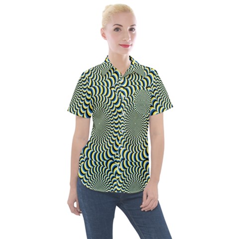 Illusion Waves Pattern Women s Short Sleeve Pocket Shirt by Sparkle