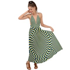 Illusion Waves Pattern Backless Maxi Beach Dress