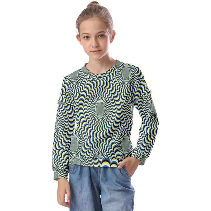 Illusion Waves Pattern Kids  Long Sleeve Tee with Frill 