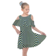 Illusion Waves Pattern Kids  Shoulder Cutout Chiffon Dress