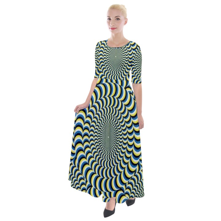 Illusion Waves Pattern Half Sleeves Maxi Dress