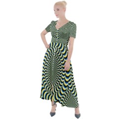 Illusion Waves Pattern Button Up Short Sleeve Maxi Dress