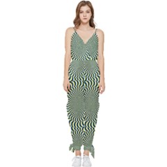 Illusion Waves Pattern Sleeveless Tie Ankle Jumpsuit