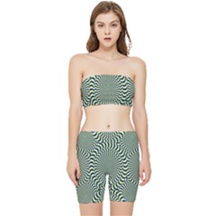 Illusion Waves Pattern Stretch Shorts And Tube Top Set