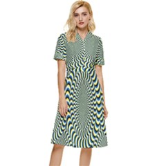 Illusion Waves Pattern Button Top Knee Length Dress