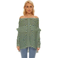 Illusion Waves Pattern Off Shoulder Chiffon Pocket Shirt