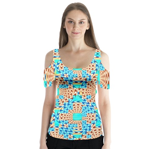 Illusion Waves Pattern Butterfly Sleeve Cutout Tee  by Sparkle