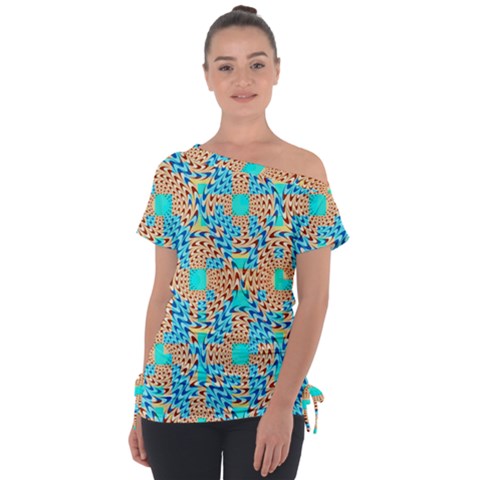 Illusion Waves Pattern Off Shoulder Tie-up Tee by Sparkle