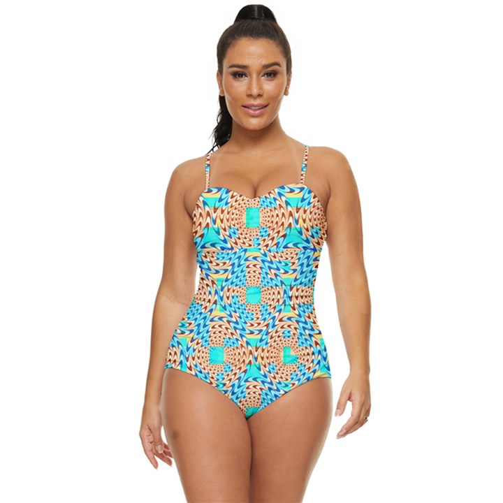 Illusion Waves Pattern Retro Full Coverage Swimsuit