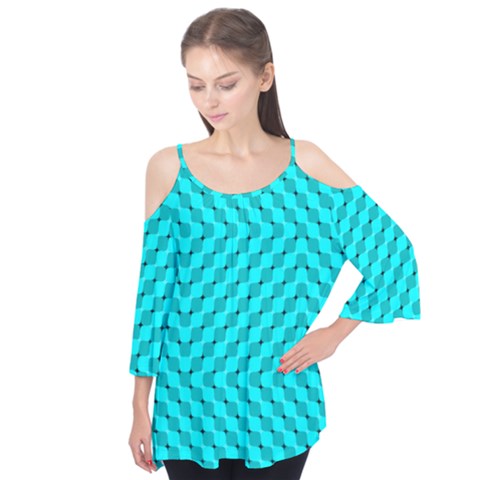 Illusion Waves Pattern Flutter Sleeve Tee  by Sparkle