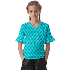 Illusion Waves Pattern Kids  V-neck Horn Sleeve Blouse