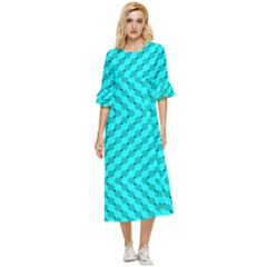 Illusion Waves Pattern Double Cuff Midi Dress