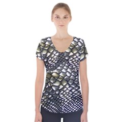 Snake Skin Short Sleeve Front Detail Top by Sparkle