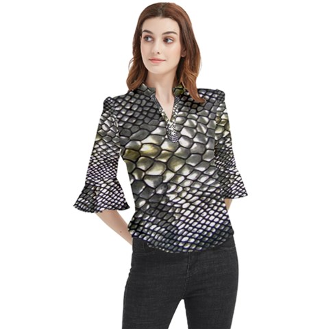 Snake Skin Loose Horn Sleeve Chiffon Blouse by Sparkle