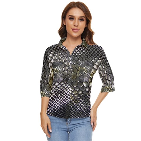 Snake Skin Women s Quarter Sleeve Pocket Shirt by Sparkle