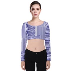 Illusion Waves Pattern Velvet Long Sleeve Crop Top by Sparkle