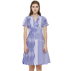 Illusion Waves Pattern Short Sleeve Waist Detail Dress