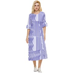 Illusion Waves Pattern Double Cuff Midi Dress