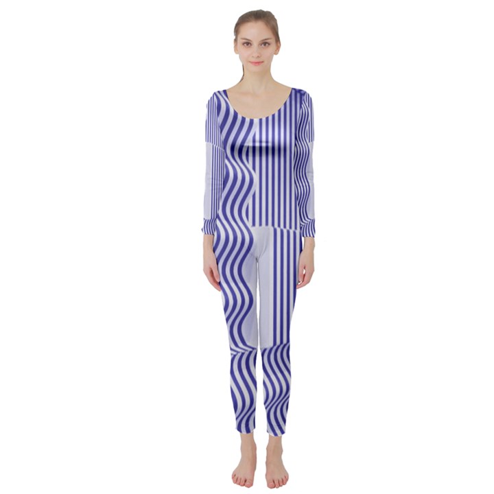 Illusion Waves Pattern Long Sleeve Catsuit