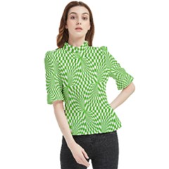 Illusion Waves Pattern Frill Neck Blouse