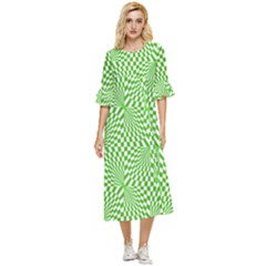 Illusion Waves Pattern Double Cuff Midi Dress