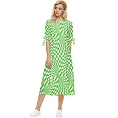 Illusion Waves Pattern Bow Sleeve Chiffon Midi Dress