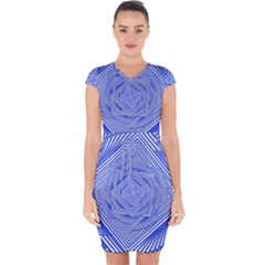 Illusion Waves Pattern Capsleeve Drawstring Dress  by Sparkle