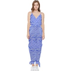 Illusion Waves Pattern Sleeveless Tie Ankle Jumpsuit