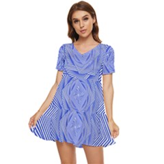 Illusion Waves Pattern Tiered Short Sleeve Mini Dress